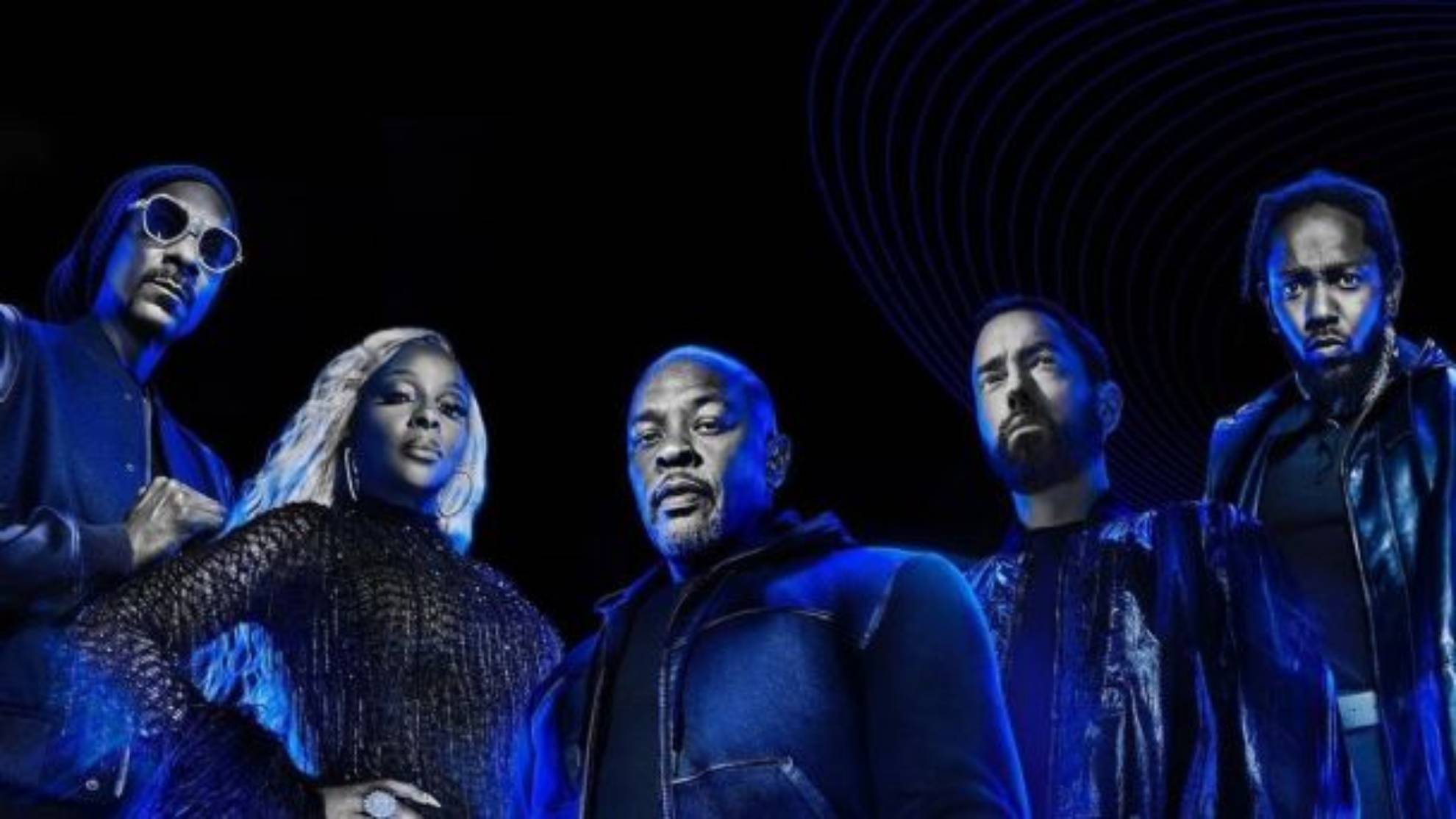 Snoop Dogg, Mary J Blige, Dr. Dre, Eminem, Kendrick Lamar. Artistas en Show de Medio tiempo Super Bowl 2022